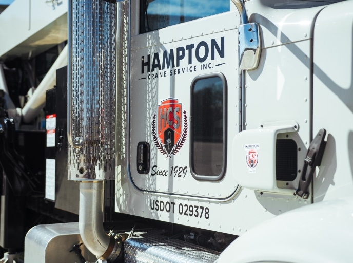 Hampton Crane Service logo's on a truck